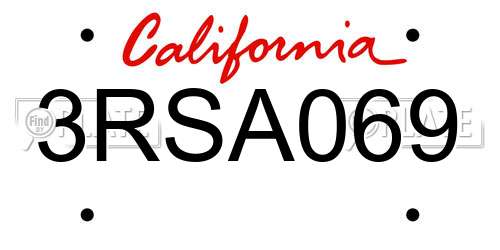 3RSA069 California License Plate