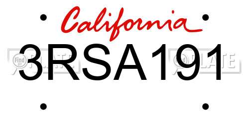 3RSA191 California License Plate