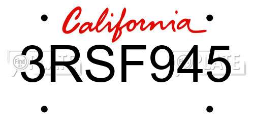 3RSF945 California License Plate