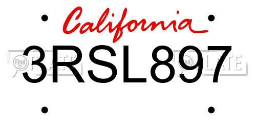 3RSL897 California License Plate