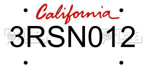 3RSN012 California License Plate