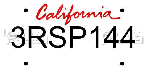 3RSP144 California License Plate