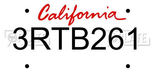 3RTB261 California License Plate