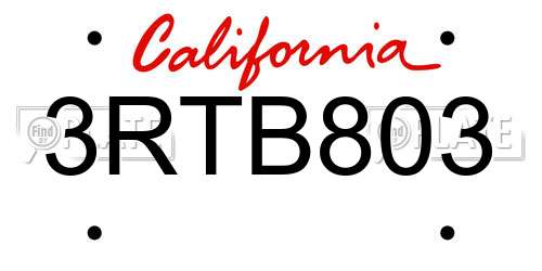 3RTB803 California License Plate