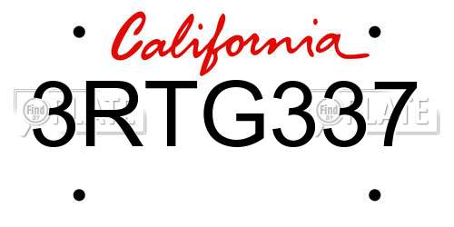 3RTG337 California License Plate