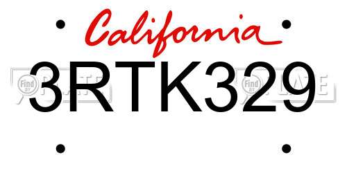 3RTK329 California License Plate