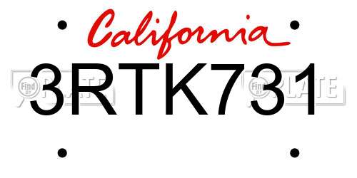 3RTK731 California License Plate
