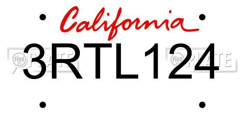 3RTL124 California License Plate