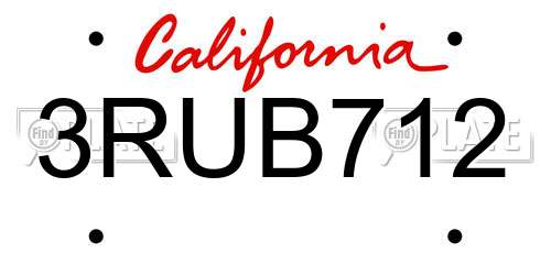3RUB712 California License Plate