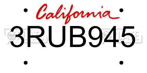 3RUB945 California License Plate