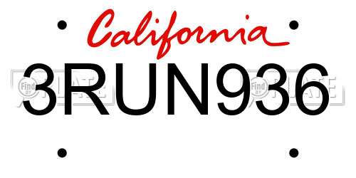 3RUN936 California License Plate