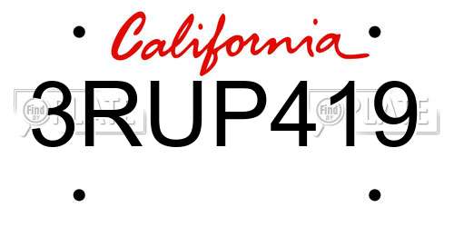 3RUP419 California License Plate