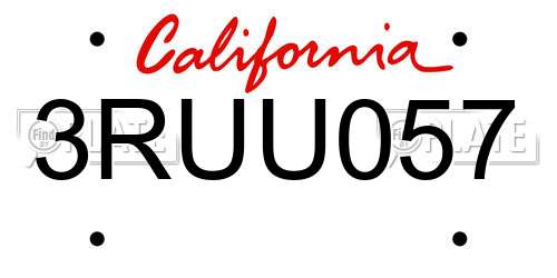 3RUU057 California License Plate