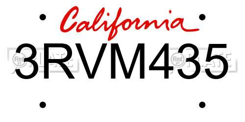 3RVM435 California License Plate
