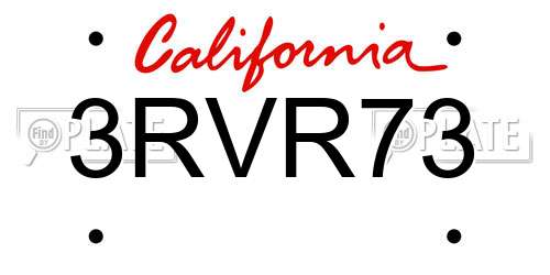 3RVR73 California License Plate