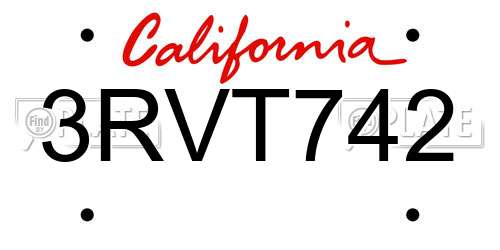 3RVT742 California License Plate