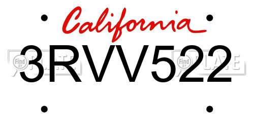 3RVV522 California License Plate