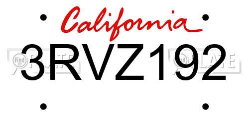 3RVZ192 California License Plate