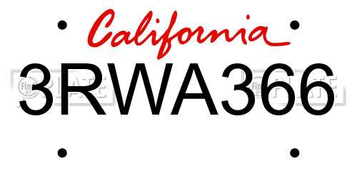 3RWA366 California License Plate