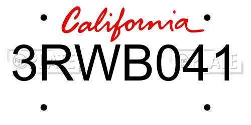 3RWB041 California License Plate