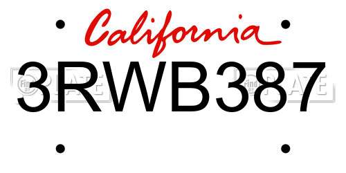 3RWB387 California License Plate