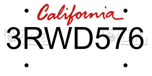 3RWD576 California License Plate