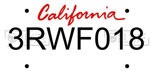 3RWF018 California License Plate