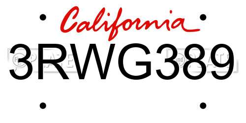 3RWG389 California License Plate