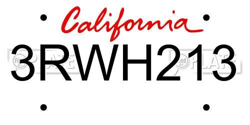 3RWH213 California License Plate