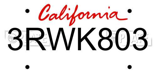 3RWK803 California License Plate