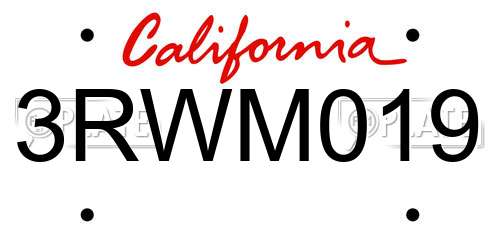 3RWM019 California License Plate