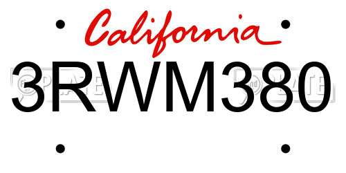 3RWM380 California License Plate