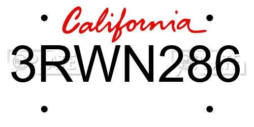 3RWN286 California License Plate