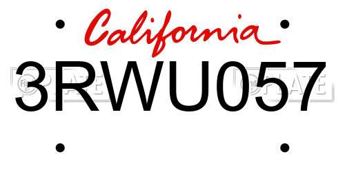 3RWU057 California License Plate