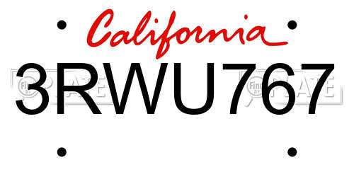 3RWU767 California License Plate
