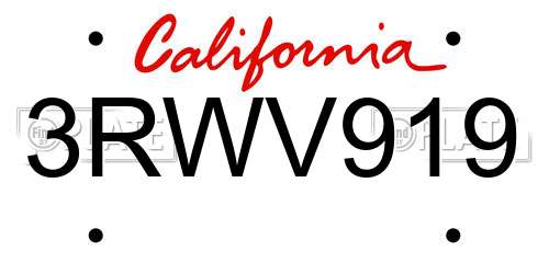 3RWV919 California License Plate