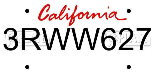 3RWW627 California License Plate