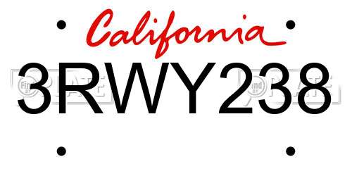 3RWY238 California License Plate