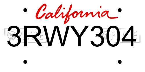 3RWY304 California License Plate