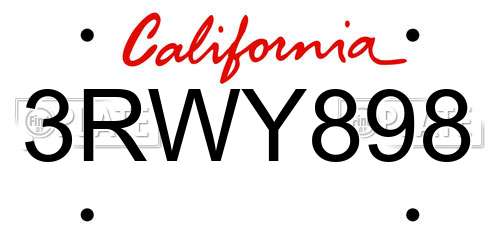 3RWY898 California License Plate