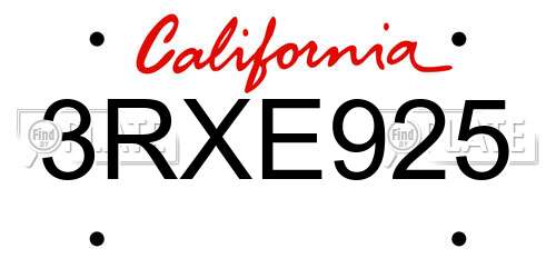 3RXE925 California License Plate