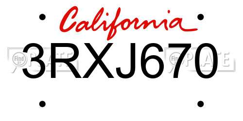 3RXJ670 California License Plate
