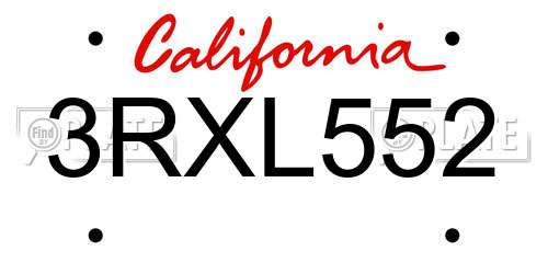 3RXL552 California License Plate