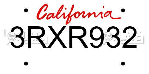 3RXR932 California License Plate
