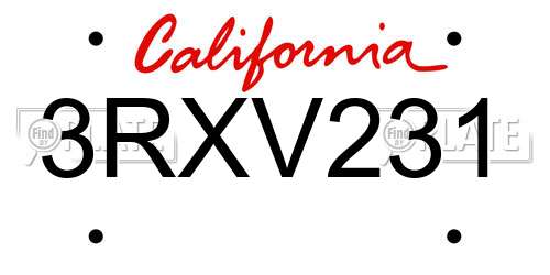 3RXV231 California License Plate