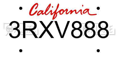 3RXV888 California License Plate