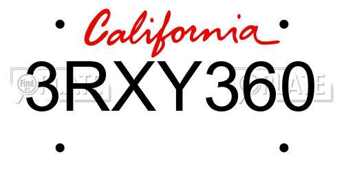 3RXY360 California License Plate