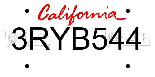 3RYB544 California License Plate