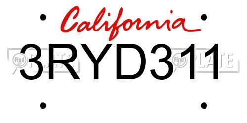 3RYD311 California License Plate