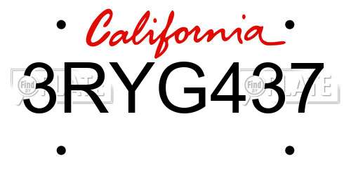 3RYG437 California License Plate